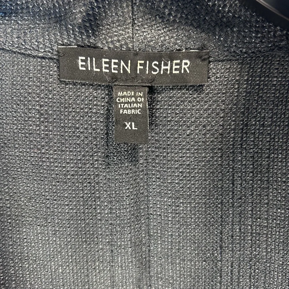 Eileen Fisher Open Front Blazer Jacket Long Sleeve Gray XL Woven Linen Blend EUC